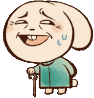 a cartoon character with a cane and a surprised expression