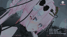 a screenshot of a video game with a girl with pink hair and bows