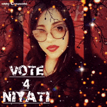 a picture of a woman with the words vote 4 niyati