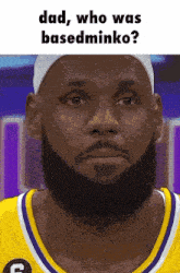 a man with a beard is wearing a basketball jersey with the number 6 on it