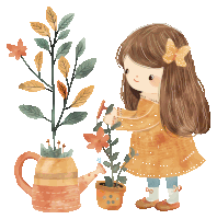 a little girl is watering a flower pot with a watering can