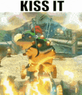 a picture of a video game character with the words kiss it on it