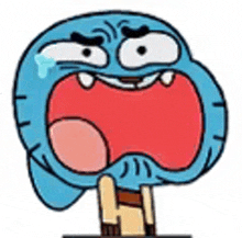 gumball from the amazing world of gumball is making a funny face with his mouth open .