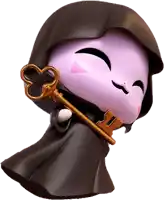 a cartoon character holding a gold key with a heart shaped keyhole