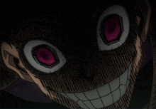 a close up of a cartoon character with red eyes