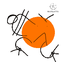 a drawing of an orange circle with lines around it and the words kinemaster on the bottom right