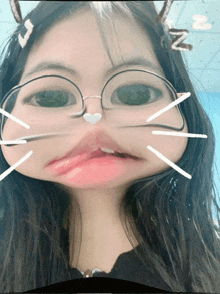 a girl wearing glasses looks like a cat