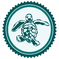 a sea turtle in a blue circle with a white background