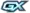a blue gx logo on a white background