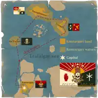 a map showing ship routes to trafalgar sea and kamtagari land