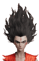 a cartoon character with black hair and a symbol on his forehead that says 8