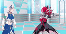 a couple of anime girls are standing next to each other in a room .