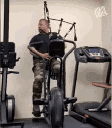 playing bagpipes on exercise bike exercise while playing bagpipes playing instrument exercising