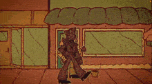 a cartoon drawing of a man in a tuxedo with the letter v on his face