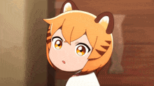 a close up of a cartoon character with a tiger head