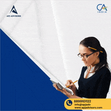 an advertisement for api advisors shows a woman using a calculator
