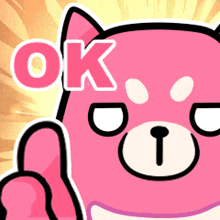 a pink cartoon cat giving a thumbs up with the word ok above it
