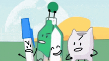 a cartoon character is standing next to a white pillow and a blue marker .
