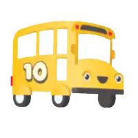 a cartoon school bus with the number 10 on the side