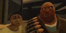 two cartoon characters are standing next to each other with one holding a gun