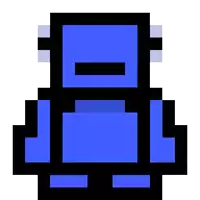 a pixel art drawing of a blue dolphin with a white eye and a black mouth .