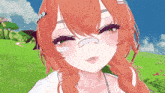 a close up of a cartoon girl with red hair