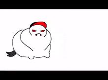 a cartoon of a cat wearing a red hat and a black tail .