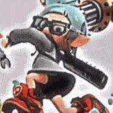 a cartoon character wearing glasses and a helmet is holding a bat