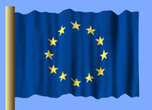 a blue flag with yellow stars around it