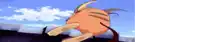 a cartoon character is flying through the air with a blue sky behind it .