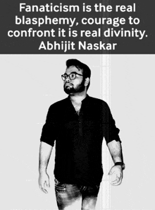 a black and white photo of abhijit naskar