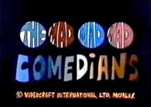 a logo for the mad comedians is shown on a dark background