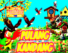 a sign that says " ke kandang burung " is surrounded by birds and houses