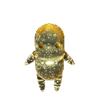 a gold object with a white background and a few small dots on it