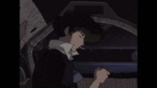 cowboy bebop smoking a cigarette in a car