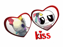 a picture of two hearts with the word kiss on the bottom right