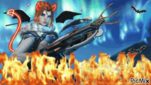 a picture of a woman with devil horns holding a bow and arrow with a picmix logo in the bottom right corner
