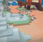 a screenshot of a minecraft game shows a staircase leading up to a cliff