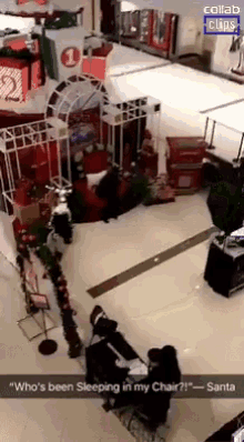 an aerial view of a mall with a caption that reads " who 's been sleeping in my chair ? "