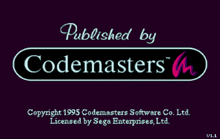 a purple sign that says published by codemasters on it