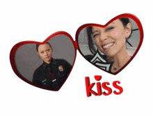 a picture of a police officer and a picture of a woman with the word kiss underneath