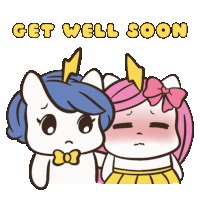 a cartoon of a unicorn and a girl with the words get well soon below them