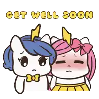 a cartoon of a unicorn and a girl with the words get well soon below them