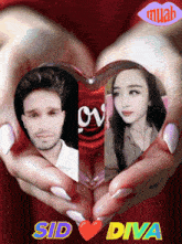 a picture of a man and a woman in a heart with sid diva on the bottom