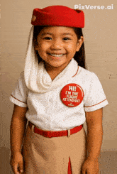 a little girl wearing a flight attendant uniform is smiling