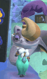 a cartoon character wearing a blue dress with a diamond necklace