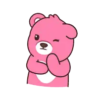 a pink teddy bear with its eyes closed