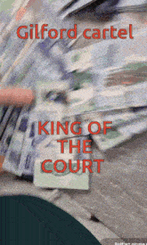 a stack of money with the words king of the court in red