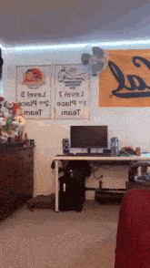 a room with posters on the wall including one that says " level 2 "