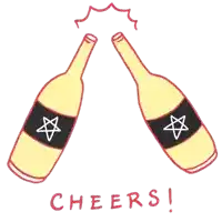 a drawing of two bottles with the word cheers written underneath them